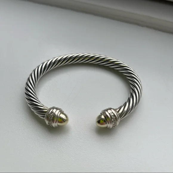 David Yurman Cable Bracelet with Gold Dome and Diamonds - Picture 2 of 8